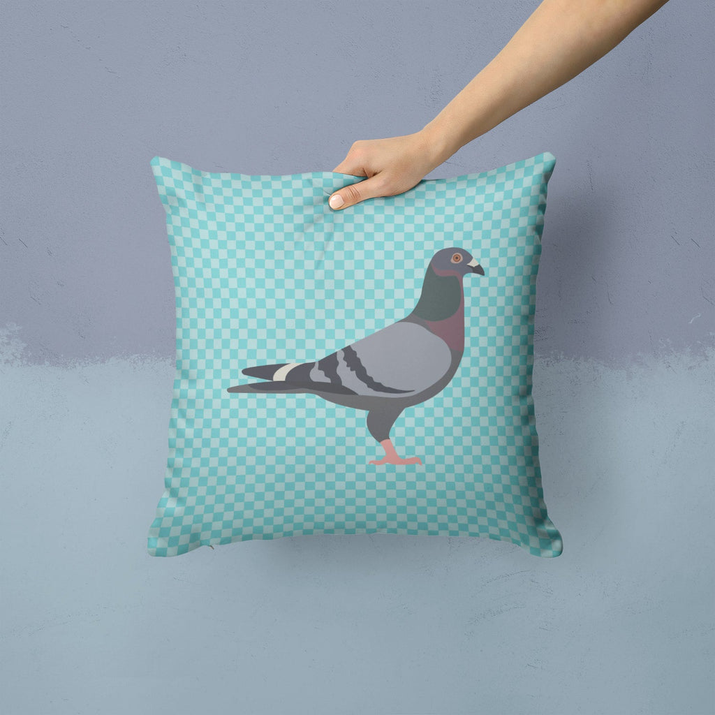 Racing Pigeon Blue Check Decorative Throw Pillow 14x14 Indoor Outdoor Accent Cushion, Fabric Cover with Insert for Sofa, Bed, Porch & Living Room