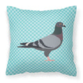 Racing Pigeon Blue Check Decorative Throw Pillow 18x18 Indoor Outdoor Accent Cushion, Fabric Cover with Insert for Sofa, Bed, Porch & Living Room