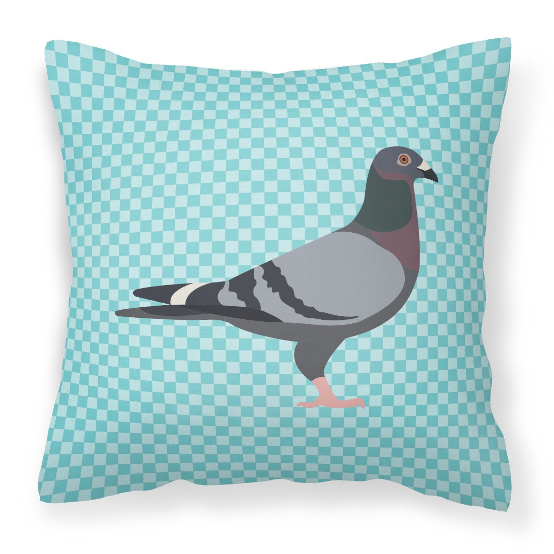 Racing Pigeon Blue Check Decorative Throw Pillow 18x18 Indoor Outdoor Accent Cushion, Fabric Cover with Insert for Sofa, Bed, Porch & Living Room