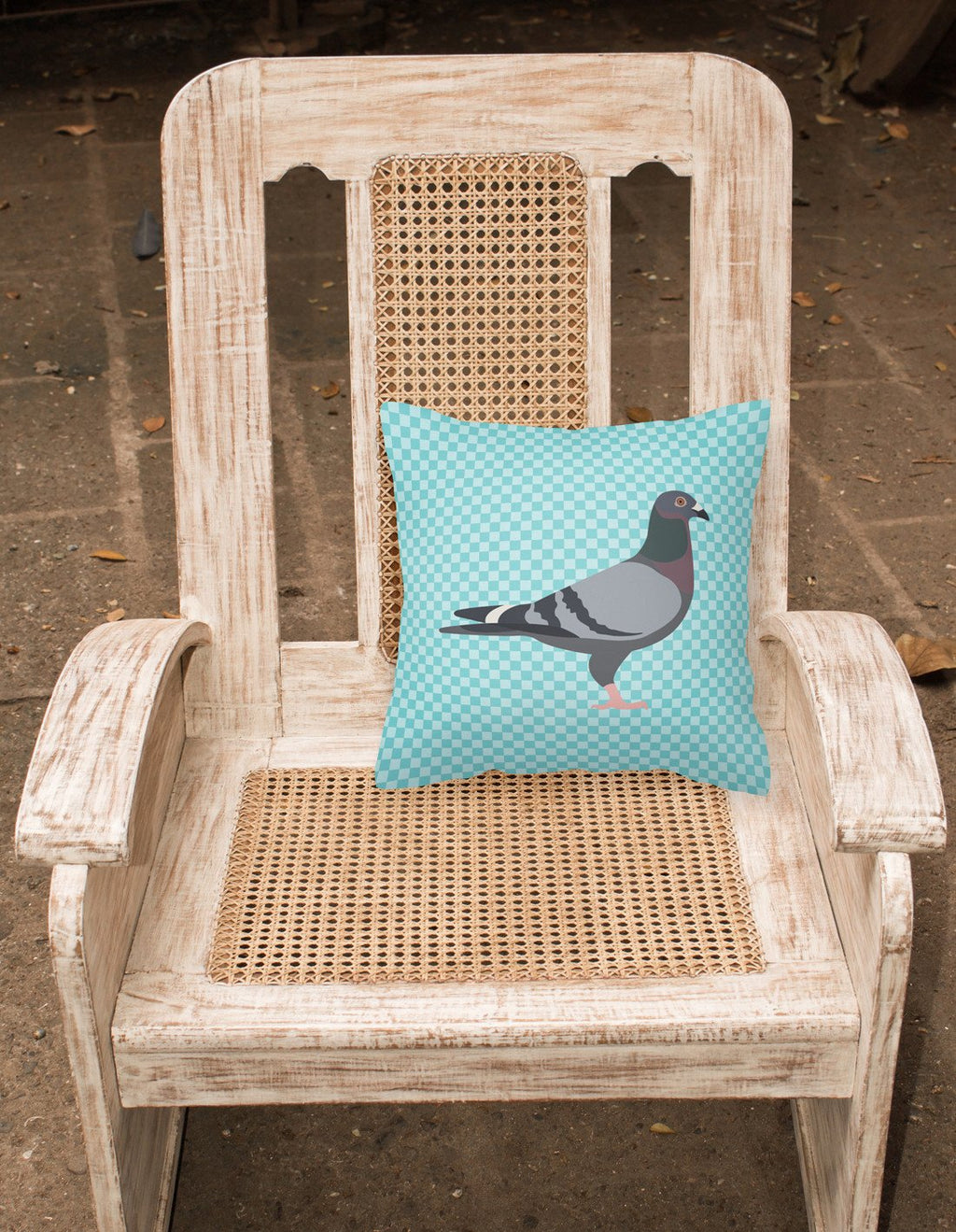 Racing Pigeon Blue Check Decorative Throw Pillow 18x18 Indoor Outdoor Accent Cushion, Fabric Cover with Insert for Sofa, Bed, Porch & Living Room