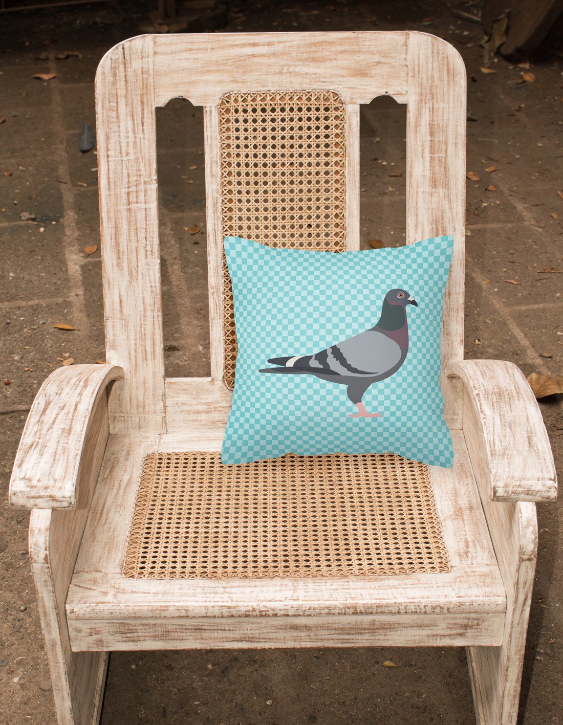 Racing Pigeon Blue Check Decorative Throw Pillow 18x18 Indoor Outdoor Accent Cushion, Fabric Cover with Insert for Sofa, Bed, Porch & Living Room