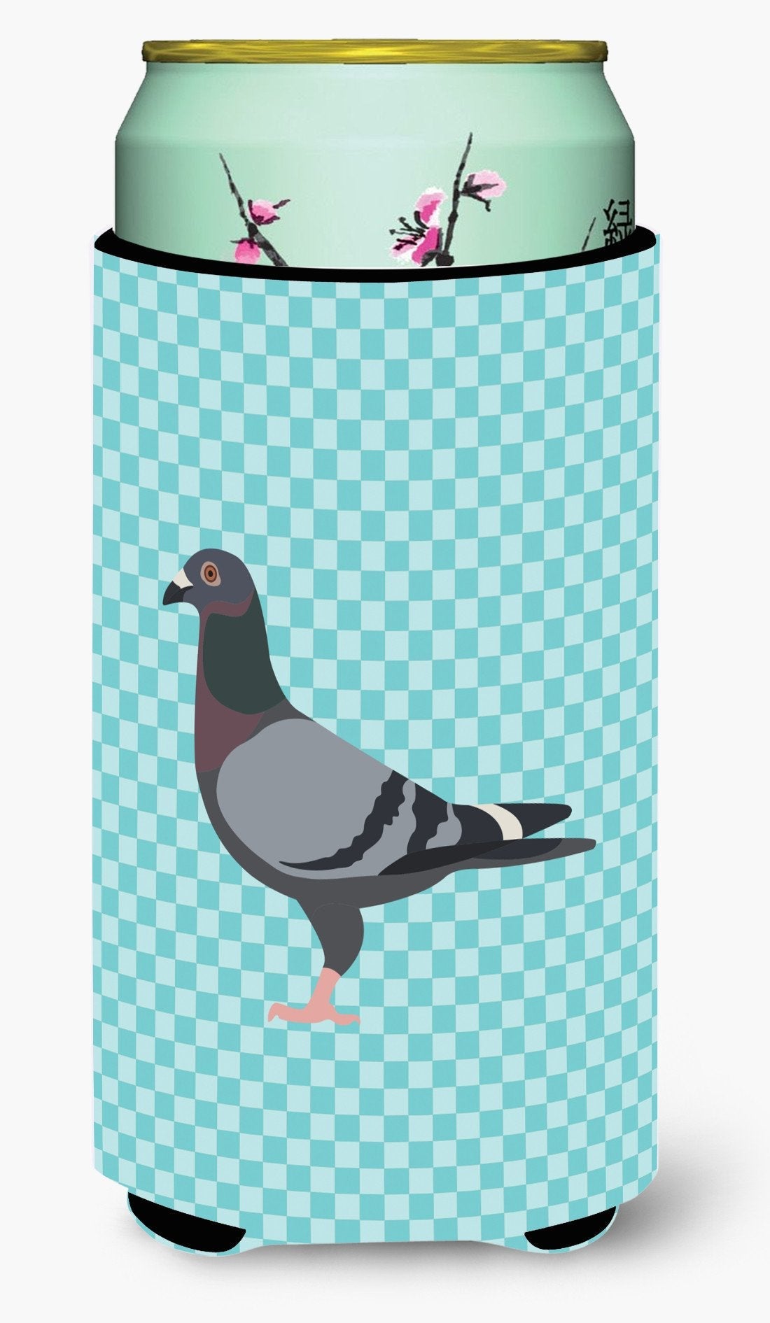 Racing Pigeon Blue Check Tall Boy Hugger Can Cooler Sleeve Machine Washable Drink Collapsible Insulator Beverage Insulated Holder