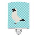 Nun Pigeon Blue Check Ceramic Night Light Compact, UL-Certified, Ideal for Bedroom, Bathroom, Nursery, Hallway, Kitchen, 6x4x3, Multicolor