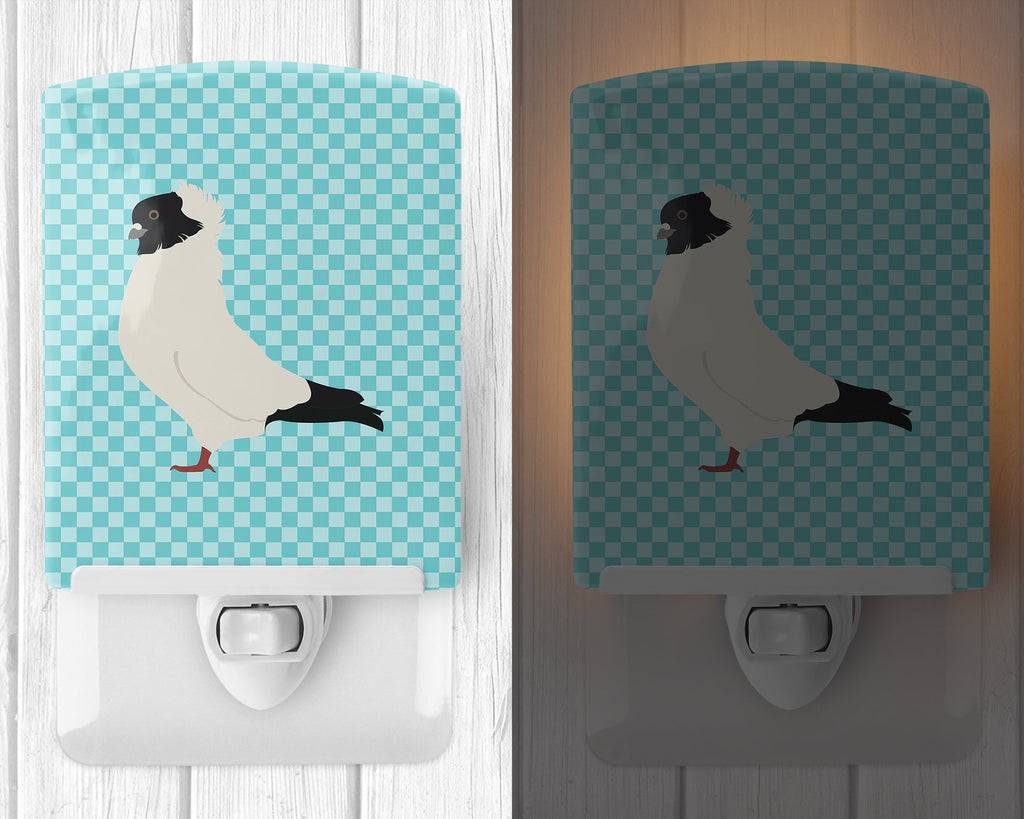 Nun Pigeon Blue Check Ceramic Night Light Compact, UL-Certified, Ideal for Bedroom, Bathroom, Nursery, Hallway, Kitchen, 6x4x3, Multicolor