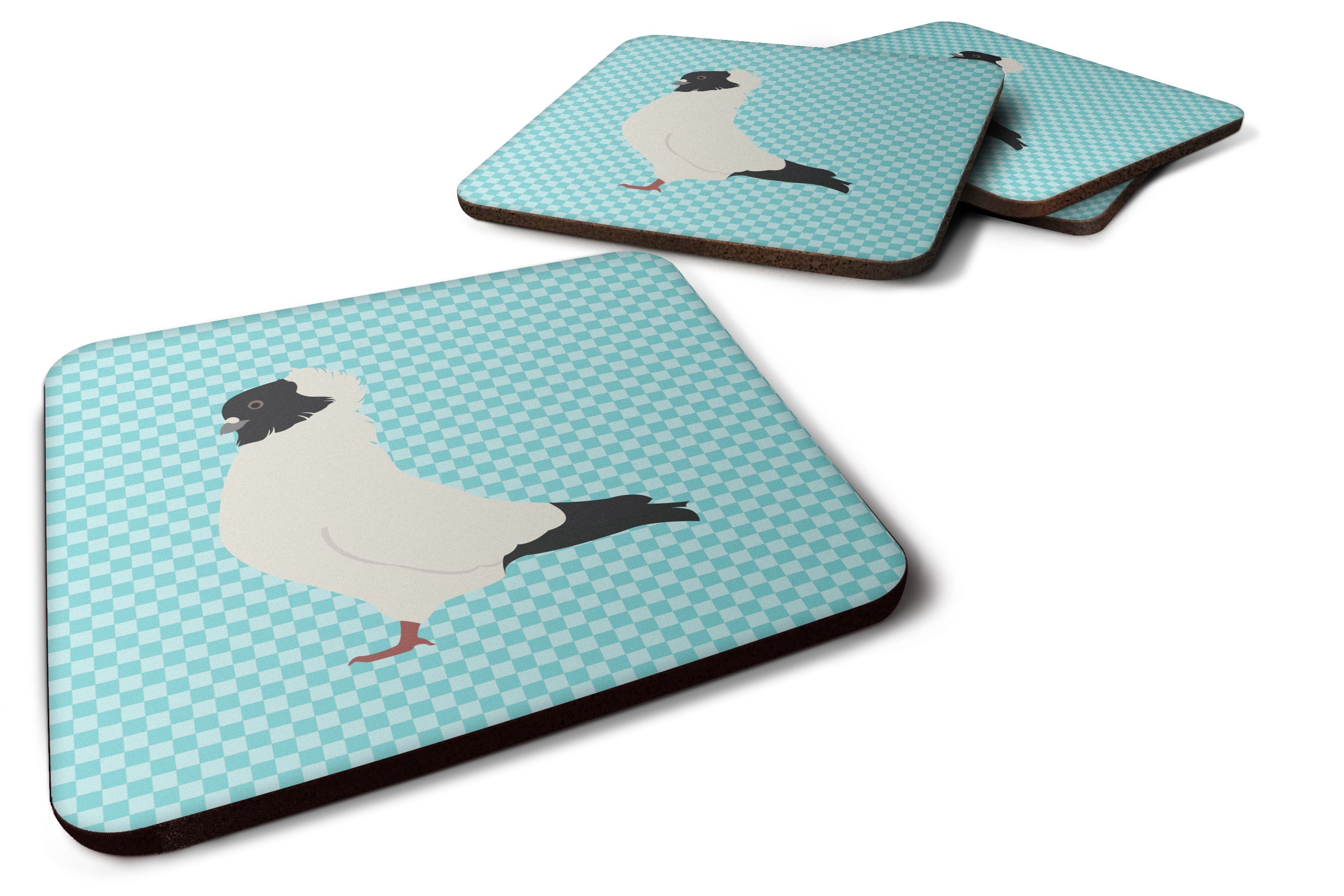 Nun Pigeon Blue Check Foam Coasters Set of 4 Cup Coasters for Indoor Outdoor, Tabletop Protection, Anti Slip, Mouse pad Material