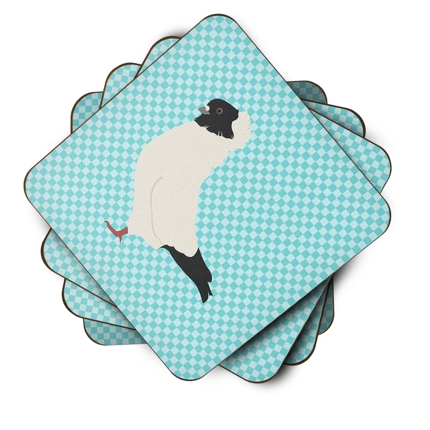 Nun Pigeon Blue Check Foam Coasters Set of 4 Cup Coasters for Indoor Outdoor, Tabletop Protection, Anti Slip, Mouse pad Material