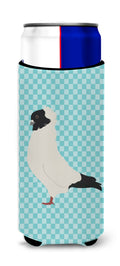 Nun Pigeon Blue Check Slim Can Hugger , Insulated Foam Hugger for 12 oz Slim Cans, Beer Bottles & Water Bottles, Printed in USA