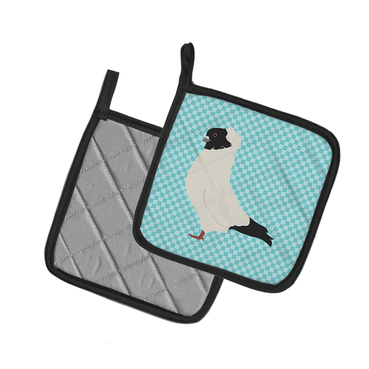 Nun Pigeon Blue Check Pot Holder Set of 2 Heat Resistant Quilted Hot Pads 7.5 x 7.5 Inch, Insulated Kitchen Trivets for Cooking & Baking