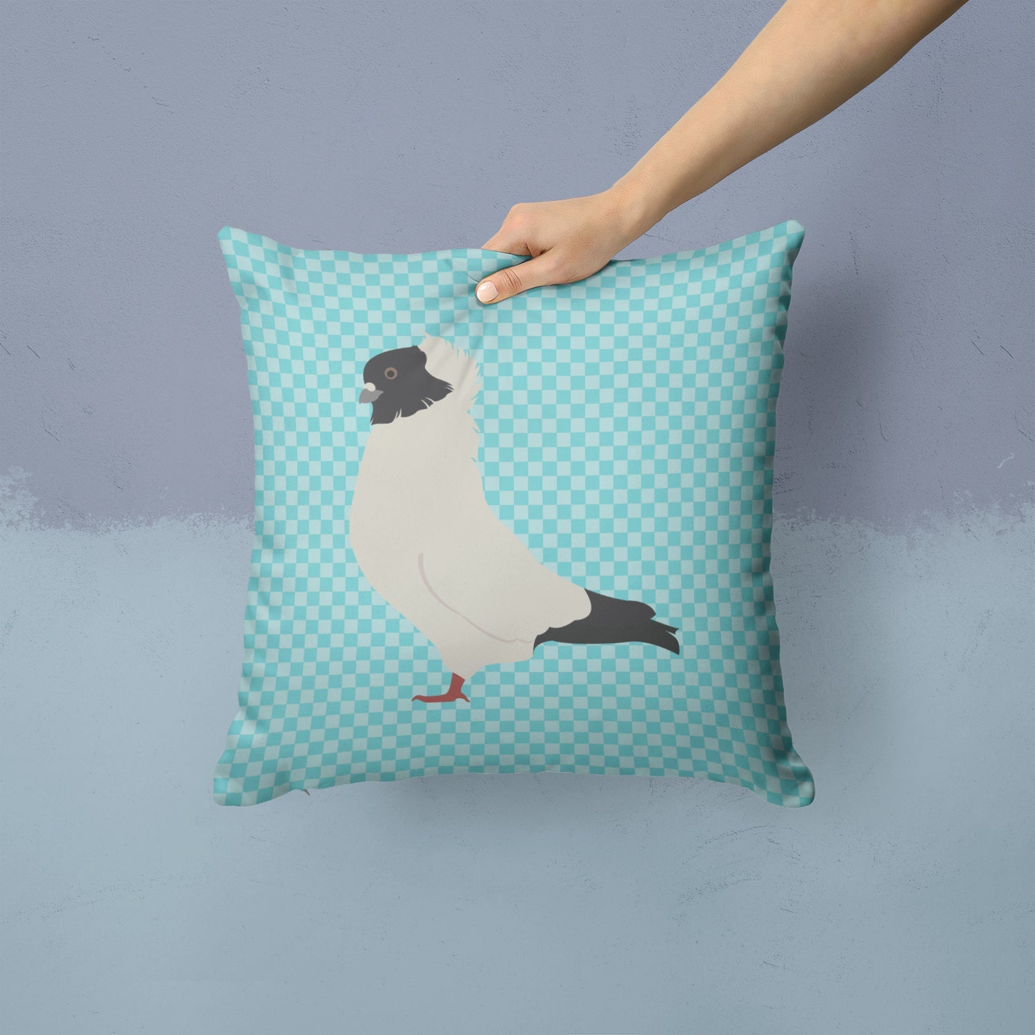 Nun Pigeon Blue Check Decorative Throw Pillow 14x14 Indoor Outdoor Accent Cushion, Fabric Cover with Insert for Sofa, Bed, Porch & Living Room