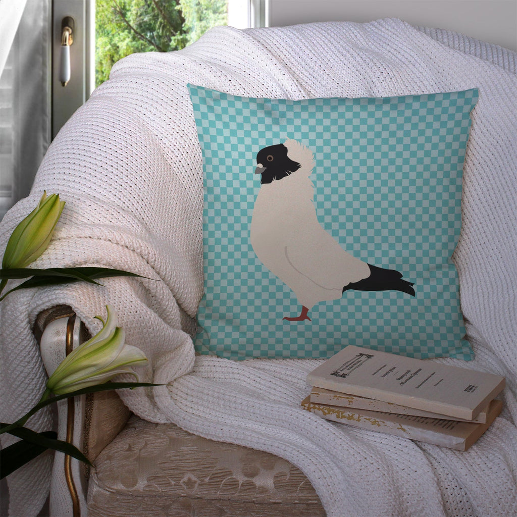 Nun Pigeon Blue Check Decorative Throw Pillow 14x14 Indoor Outdoor Accent Cushion, Fabric Cover with Insert for Sofa, Bed, Porch & Living Room