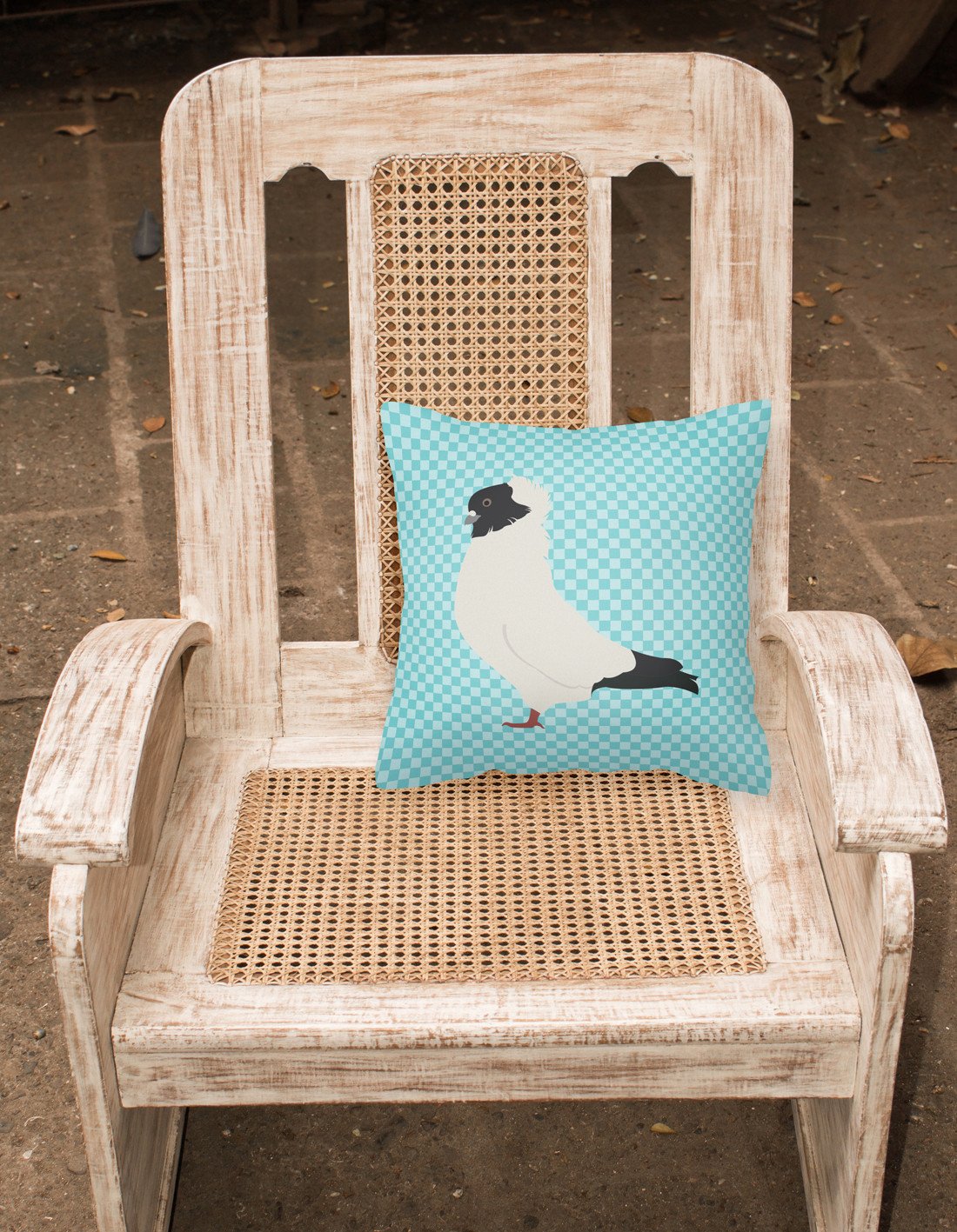 Nun Pigeon Blue Check Decorative Throw Pillow 18x18 Indoor Outdoor Accent Cushion, Fabric Cover with Insert for Sofa, Bed, Porch & Living Room