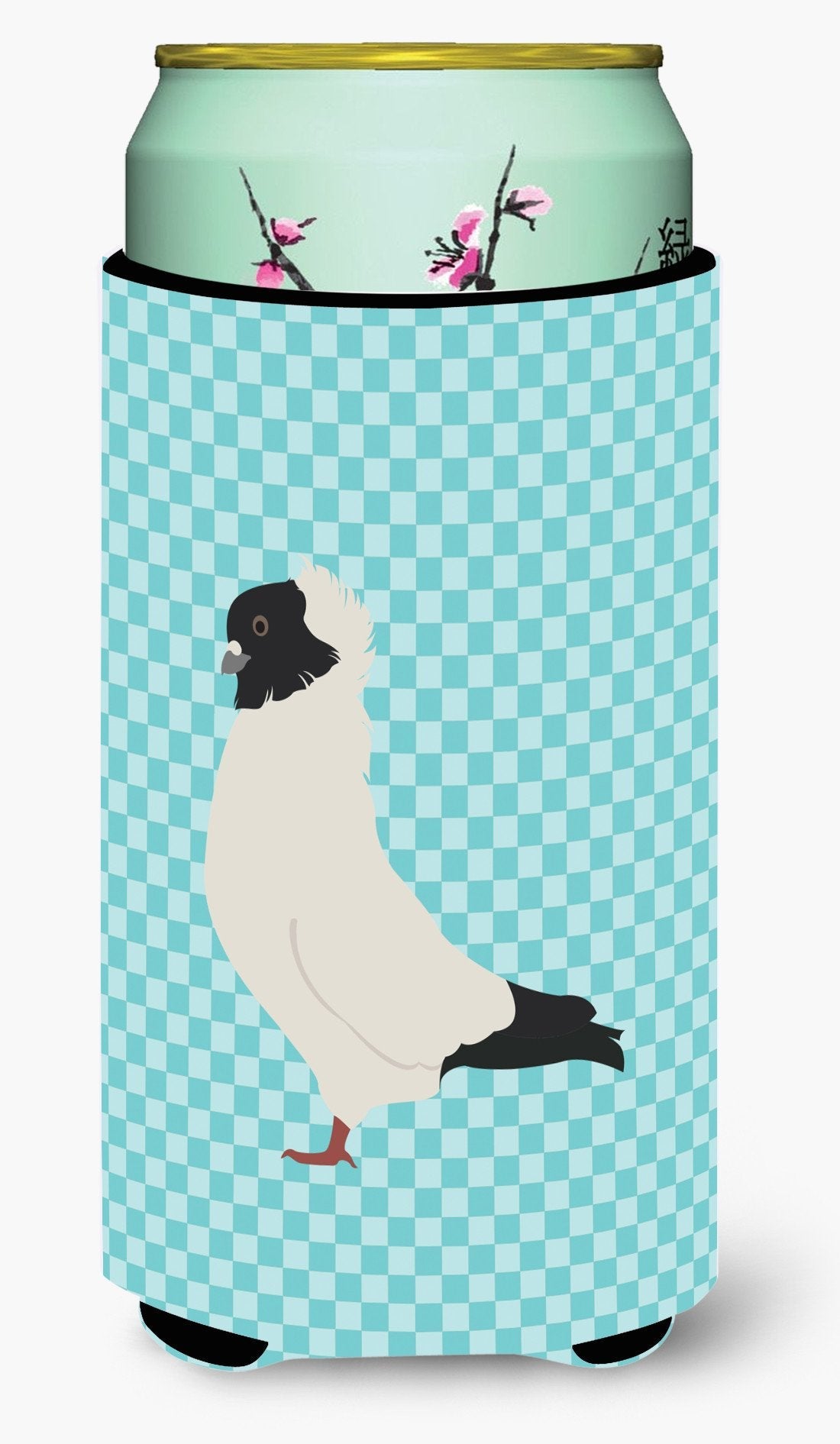Nun Pigeon Blue Check Tall Boy Hugger Can Cooler Sleeve Machine Washable Drink Collapsible Insulator Beverage Insulated Holder