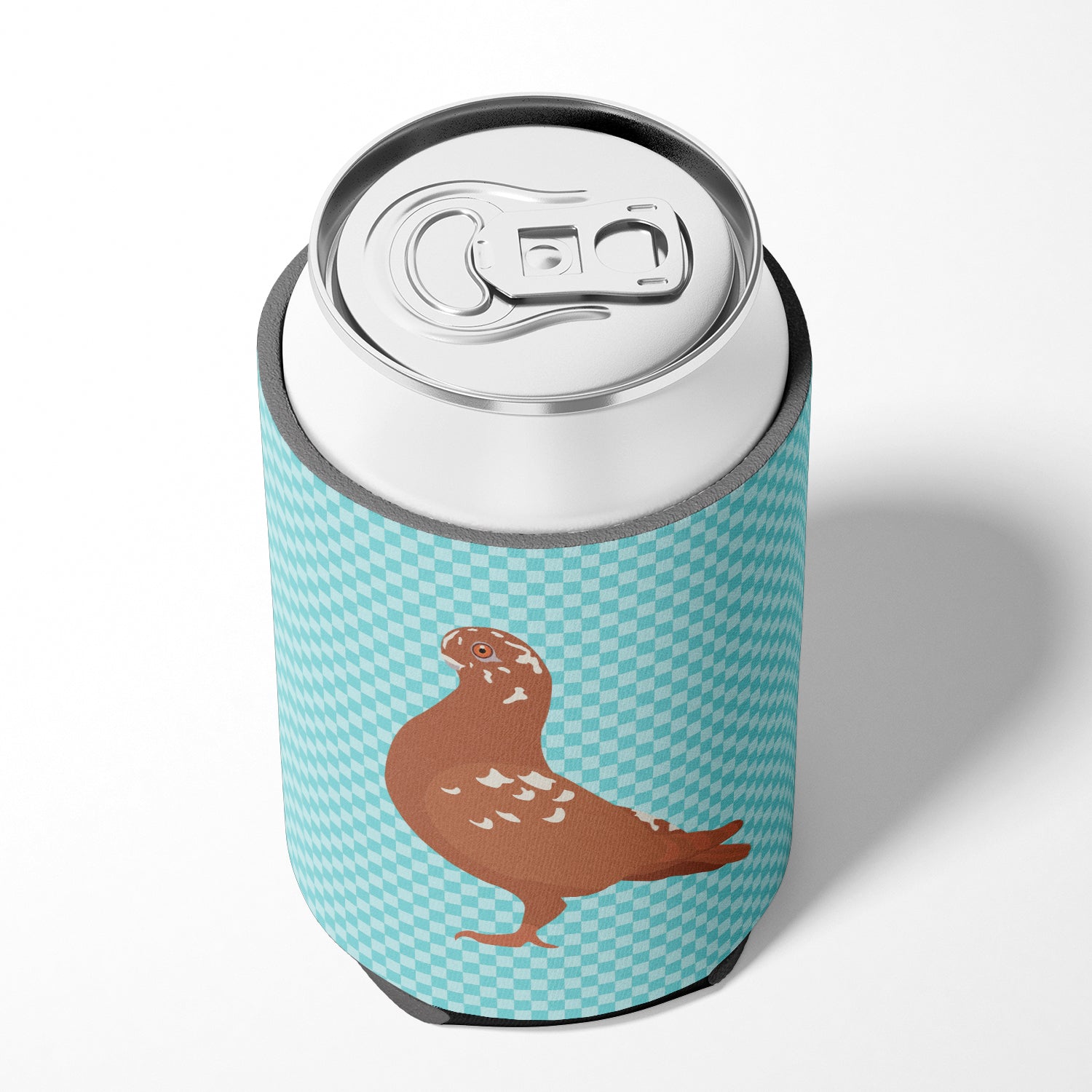 African Owl Pigeon Blue Check Can or Bottle Hugger Cooler Sleeve for Standard 12 oz Cans, Insulated Foam Beer & Soda Can Hugger Reusable