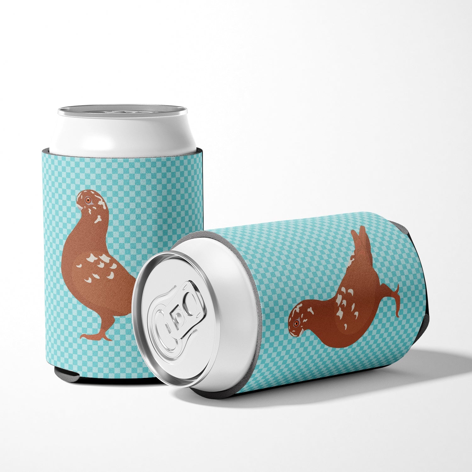 African Owl Pigeon Blue Check Can or Bottle Hugger Cooler Sleeve for Standard 12 oz Cans, Insulated Foam Beer & Soda Can Hugger Reusable