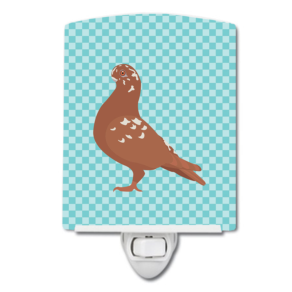 African Owl Pigeon Blue Check Ceramic Night Light Compact, UL-Certified, Ideal for Bedroom, Bathroom, Nursery, Hallway, Kitchen, 6x4x3, Multicolor