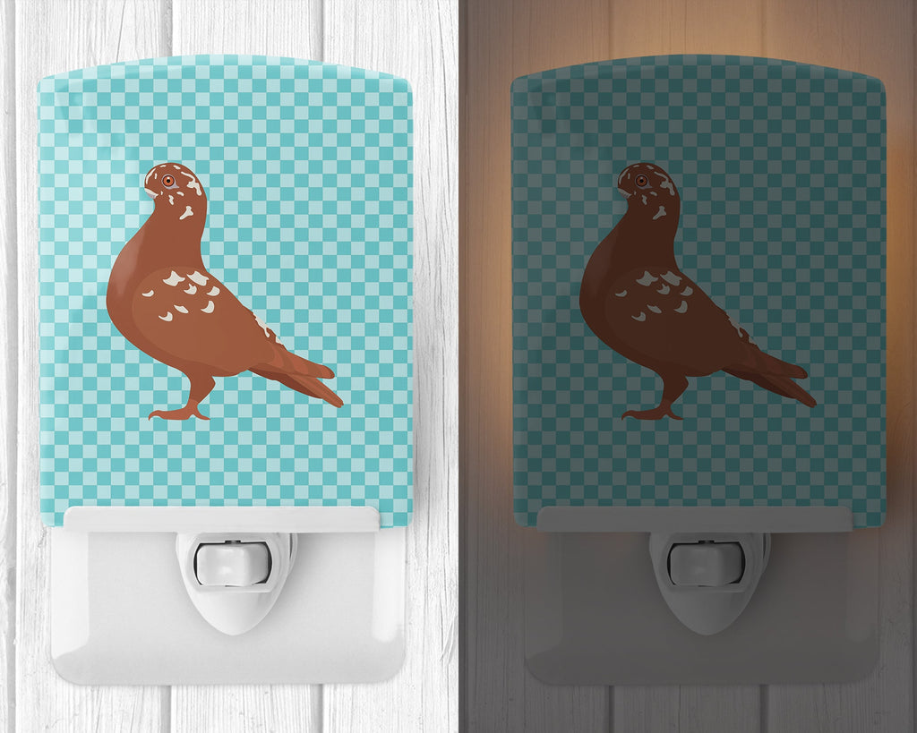 African Owl Pigeon Blue Check Ceramic Night Light Compact, UL-Certified, Ideal for Bedroom, Bathroom, Nursery, Hallway, Kitchen, 6x4x3, Multicolor