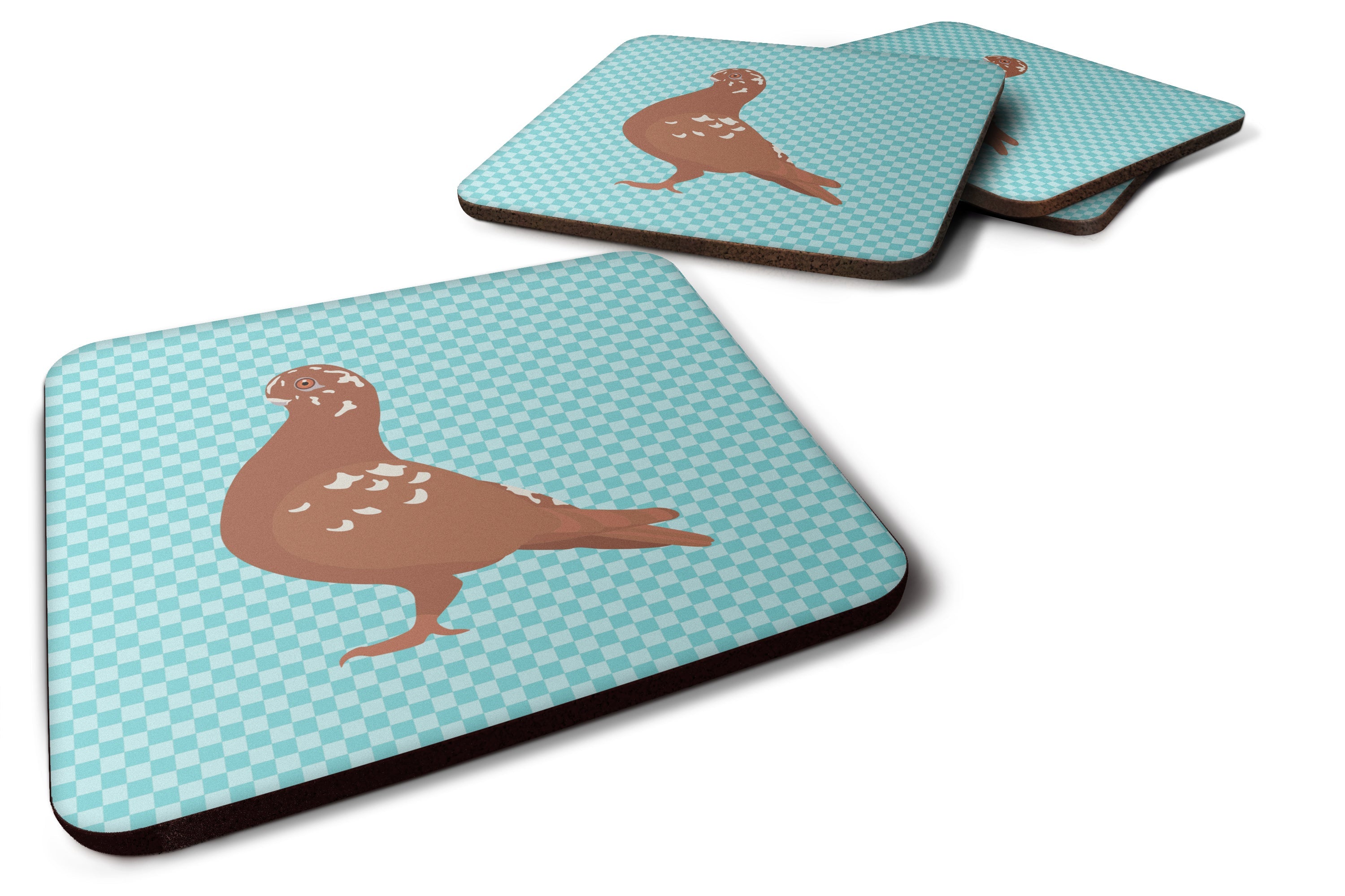 African Owl Pigeon Blue Check Foam Coasters Set of 4 Cup Coasters for Indoor Outdoor, Tabletop Protection, Anti Slip, Mouse pad Material