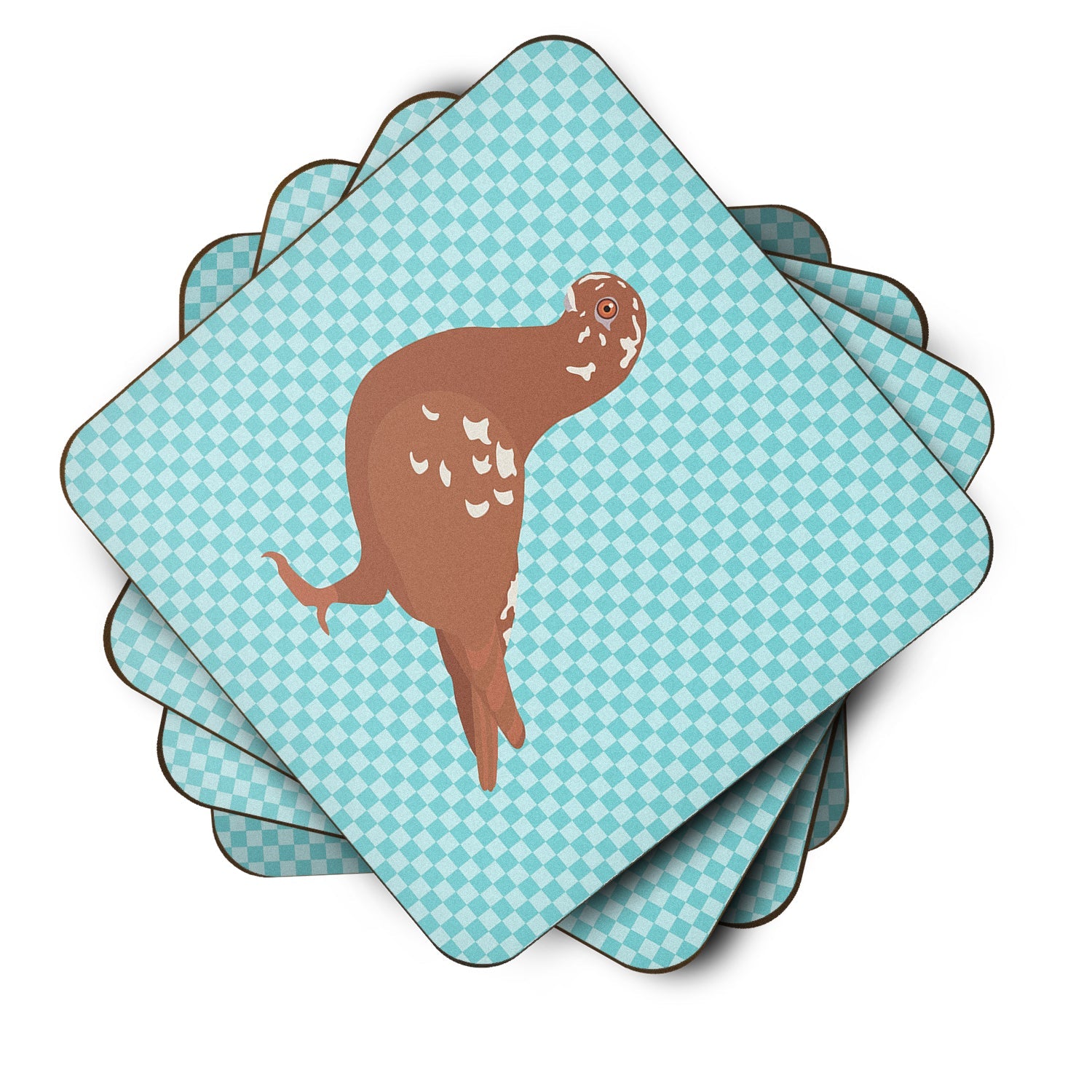 African Owl Pigeon Blue Check Foam Coasters Set of 4 Cup Coasters for Indoor Outdoor, Tabletop Protection, Anti Slip, Mouse pad Material