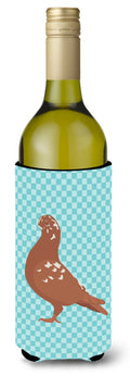 African Owl Pigeon Blue Check Wine Bottle Hugger Gift Sleeve for Standard 750 ml Bottles, Insulated Reusable Also Fits Mini Shot & Pint Bottles