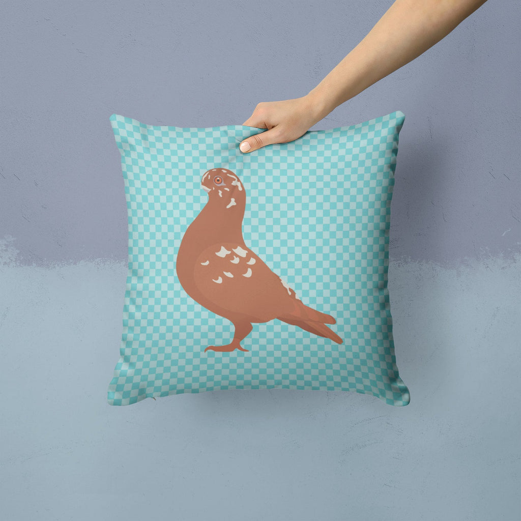 African Owl Pigeon Blue Check Decorative Throw Pillow 14x14 Indoor Outdoor Accent Cushion, Fabric Cover with Insert for Sofa, Bed, Porch & Living Room