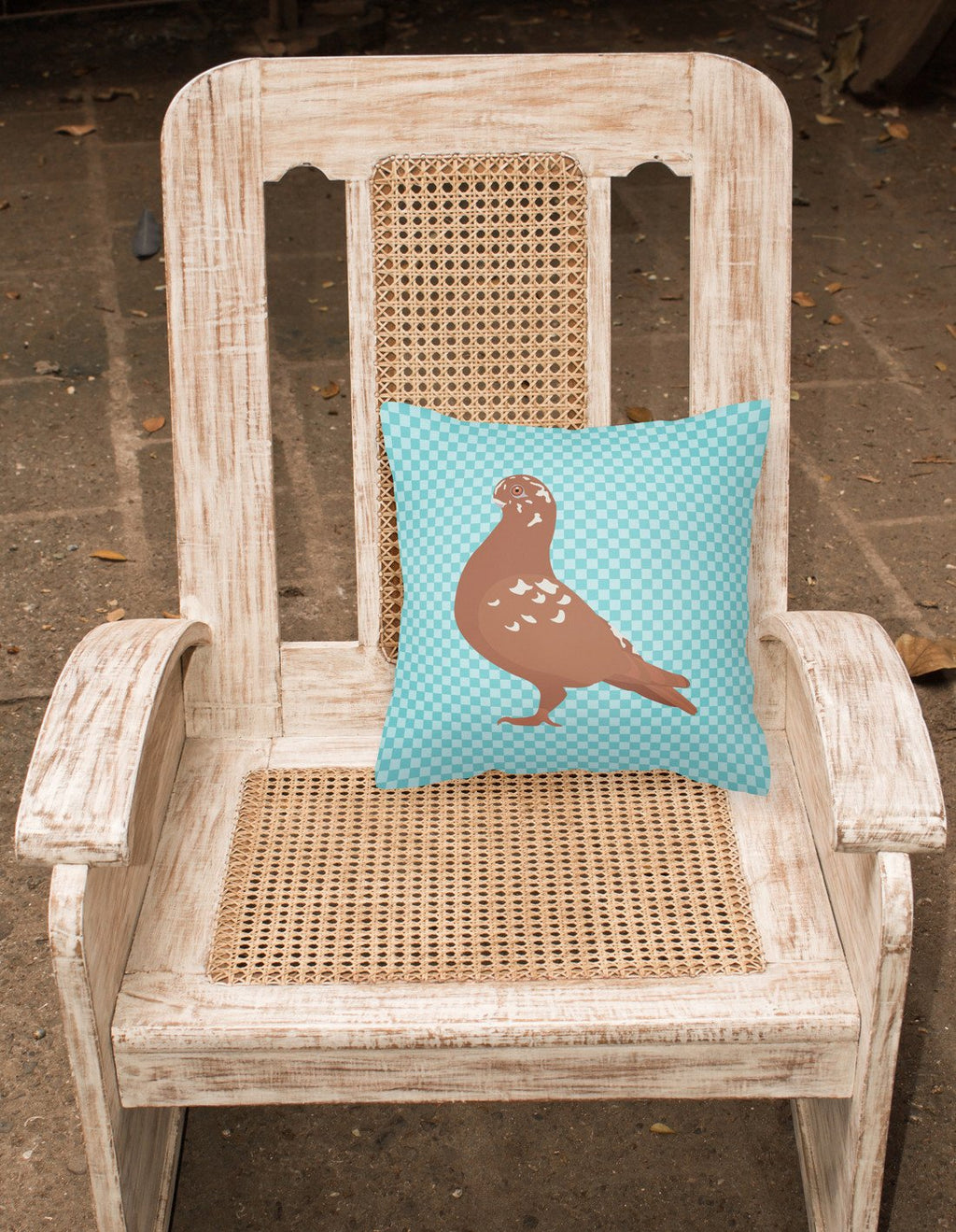 African Owl Pigeon Blue Check Decorative Throw Pillow 18x18 Indoor Outdoor Accent Cushion, Fabric Cover with Insert for Sofa, Bed, Porch & Living Room