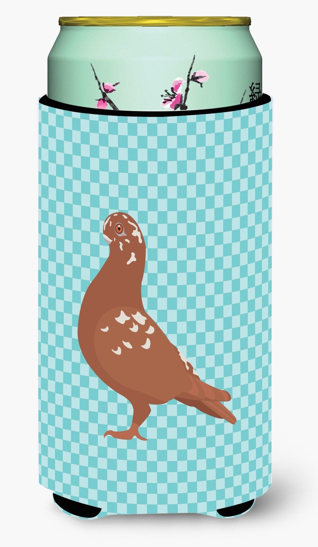 African Owl Pigeon Blue Check Tall Boy Hugger Can Cooler Sleeve Machine Washable Drink Collapsible Insulator Beverage Insulated Holder