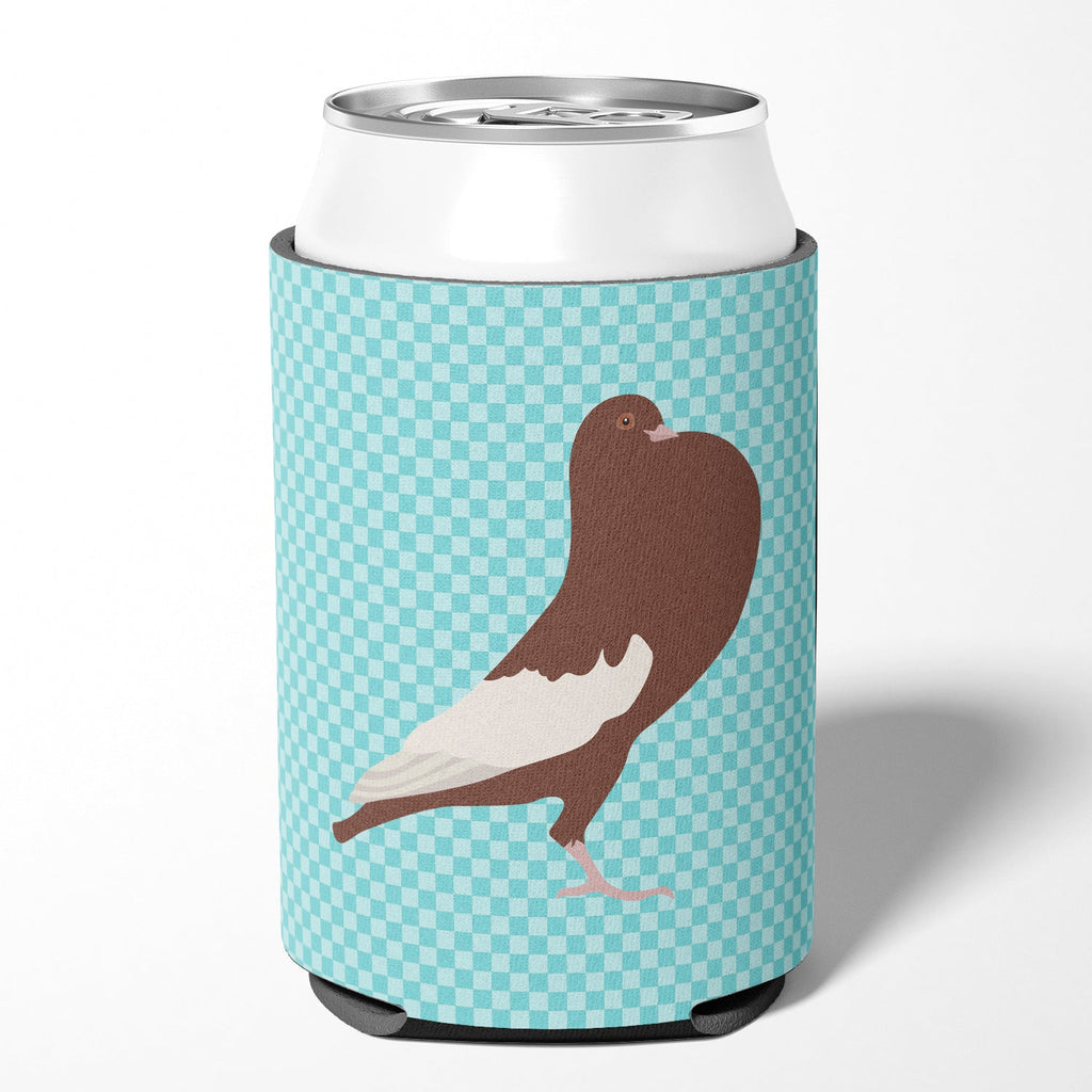 English Pouter Pigeon Blue Check Can or Bottle Hugger Cooler Sleeve for Standard 12 oz Cans, Insulated Foam Beer & Soda Can Hugger Reusable