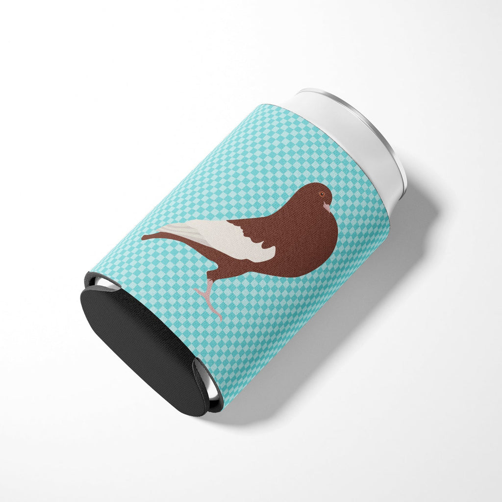 English Pouter Pigeon Blue Check Can or Bottle Hugger Cooler Sleeve for Standard 12 oz Cans, Insulated Foam Beer & Soda Can Hugger Reusable