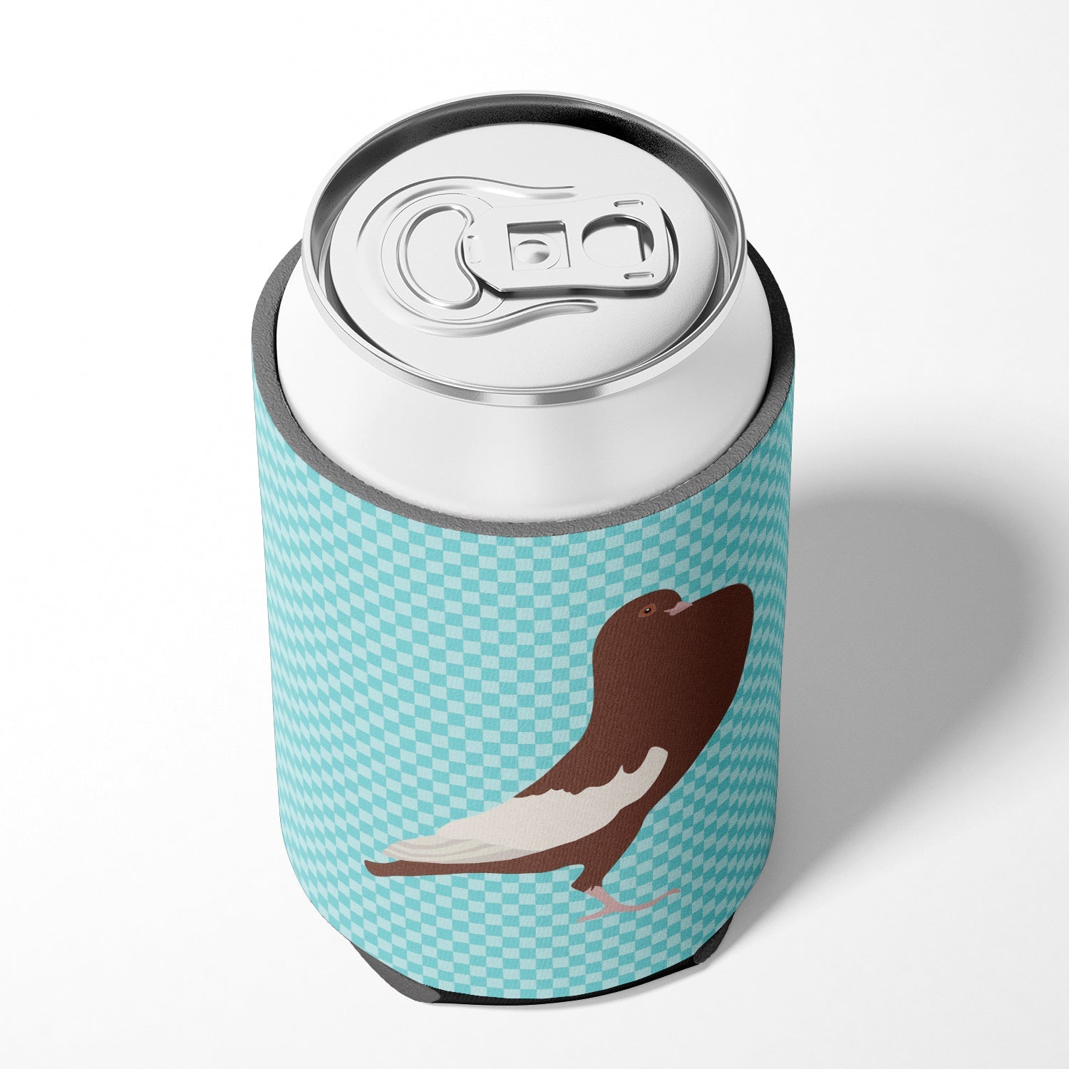 English Pouter Pigeon Blue Check Can or Bottle Hugger Cooler Sleeve for Standard 12 oz Cans, Insulated Foam Beer & Soda Can Hugger Reusable
