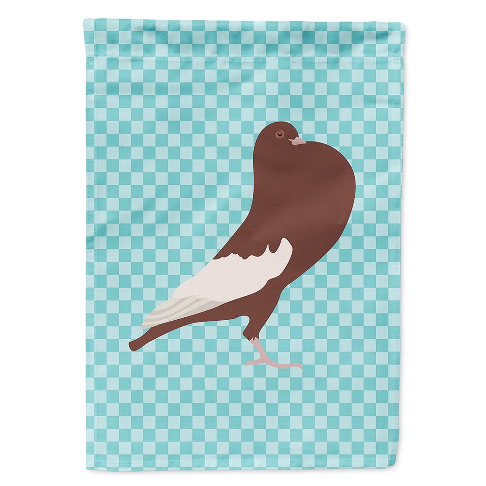 English Pouter Pigeon Blue Check House Flag 28x40 Porch Sleeve Pole Decorative Outside Yard Banner Artwork Wall Hanging, Polyester
