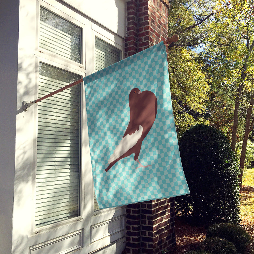 English Pouter Pigeon Blue Check House Flag 28x40 Porch Sleeve Pole Decorative Outside Yard Banner Artwork Wall Hanging, Polyester