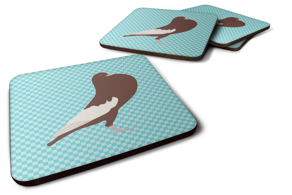 English Pouter Pigeon Blue Check Foam Coasters Set of 4 Cup Coasters for Indoor Outdoor, Tabletop Protection, Anti Slip, Mouse pad Material