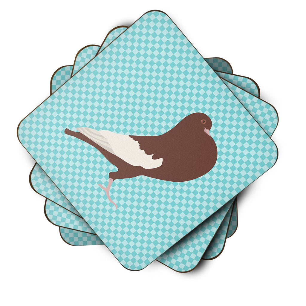 English Pouter Pigeon Blue Check Foam Coasters Set of 4 Cup Coasters for Indoor Outdoor, Tabletop Protection, Anti Slip, Mouse pad Material
