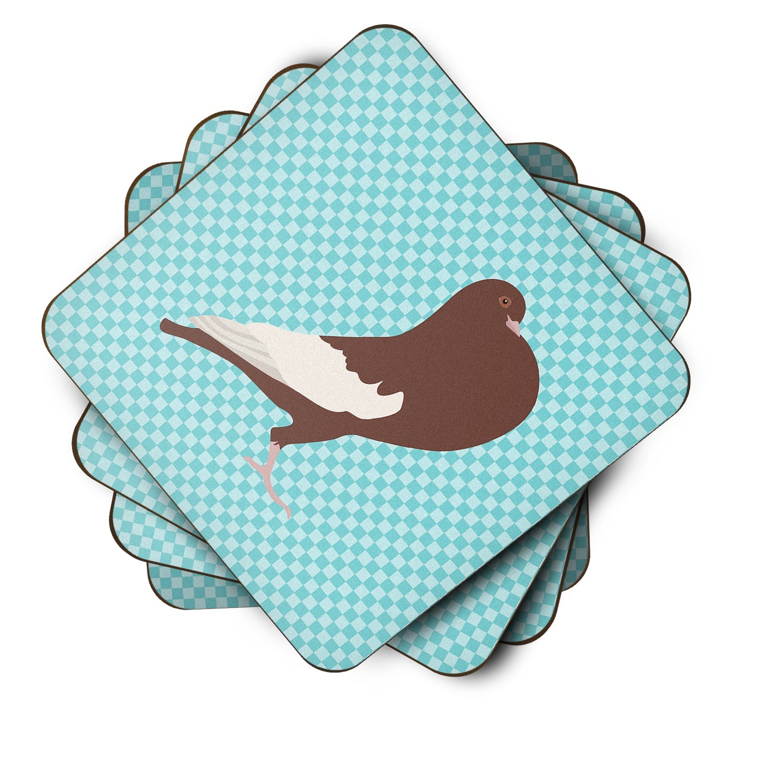 English Pouter Pigeon Blue Check Foam Coasters Set of 4 Cup Coasters for Indoor Outdoor, Tabletop Protection, Anti Slip, Mouse pad Material