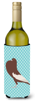 English Pouter Pigeon Blue Check Wine Bottle Hugger Gift Sleeve for Standard 750 ml Bottles, Insulated Reusable Also Fits Mini Shot & Pint Bottles