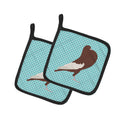 English Pouter Pigeon Blue Check Pot Holder Set of 2 Heat Resistant Quilted Hot Pads 7.5 x 7.5 Inch, Insulated Kitchen Trivets for Cooking & Baking