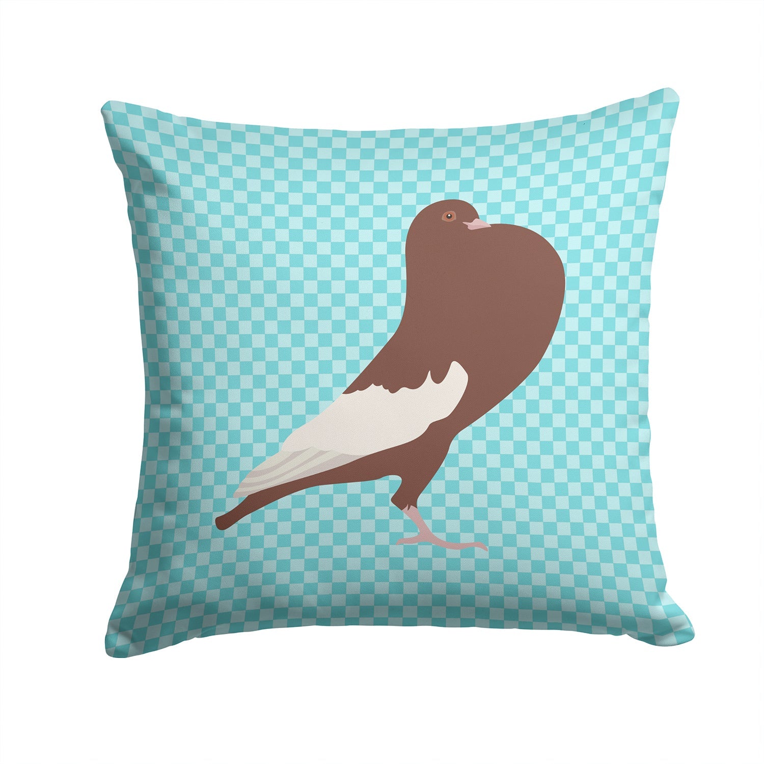 English Pouter Pigeon Blue Check Decorative Throw Pillow 14x14 Indoor Outdoor Accent Cushion, Fabric Cover with Insert for Sofa, Bed, Porch & Living Room
