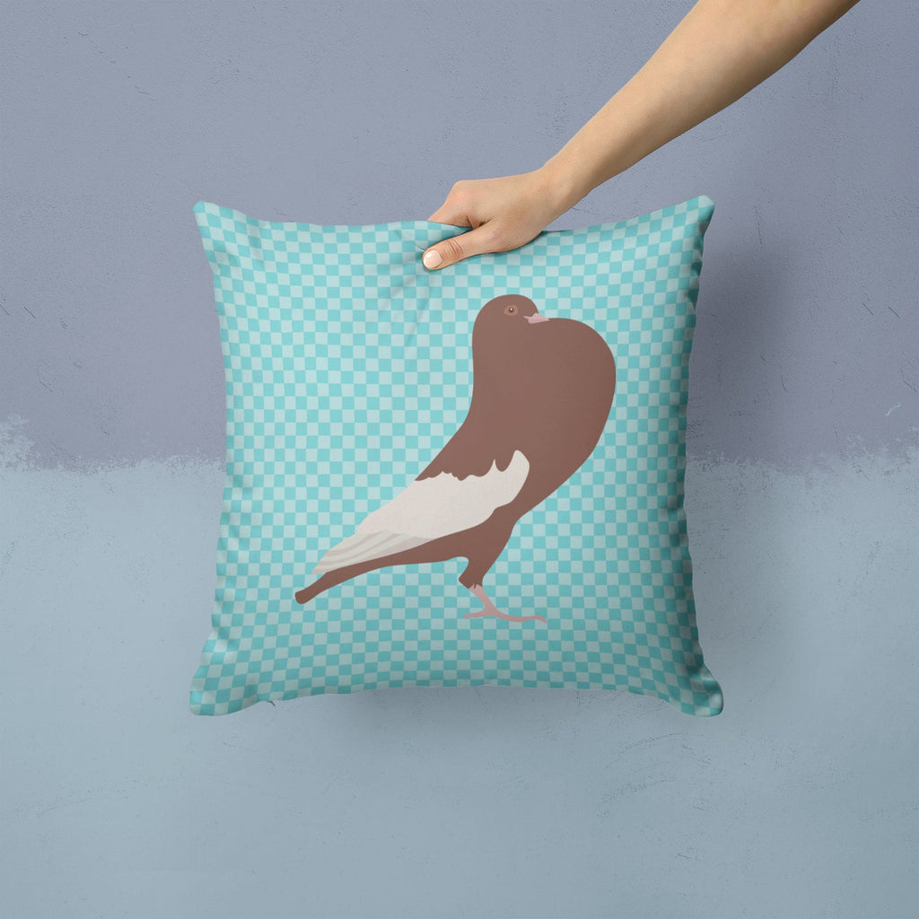 English Pouter Pigeon Blue Check Decorative Throw Pillow 14x14 Indoor Outdoor Accent Cushion, Fabric Cover with Insert for Sofa, Bed, Porch & Living Room