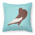 English Pouter Pigeon Blue Check Decorative Throw Pillow 18x18 Indoor Outdoor Accent Cushion, Fabric Cover with Insert for Sofa, Bed, Porch & Living Room