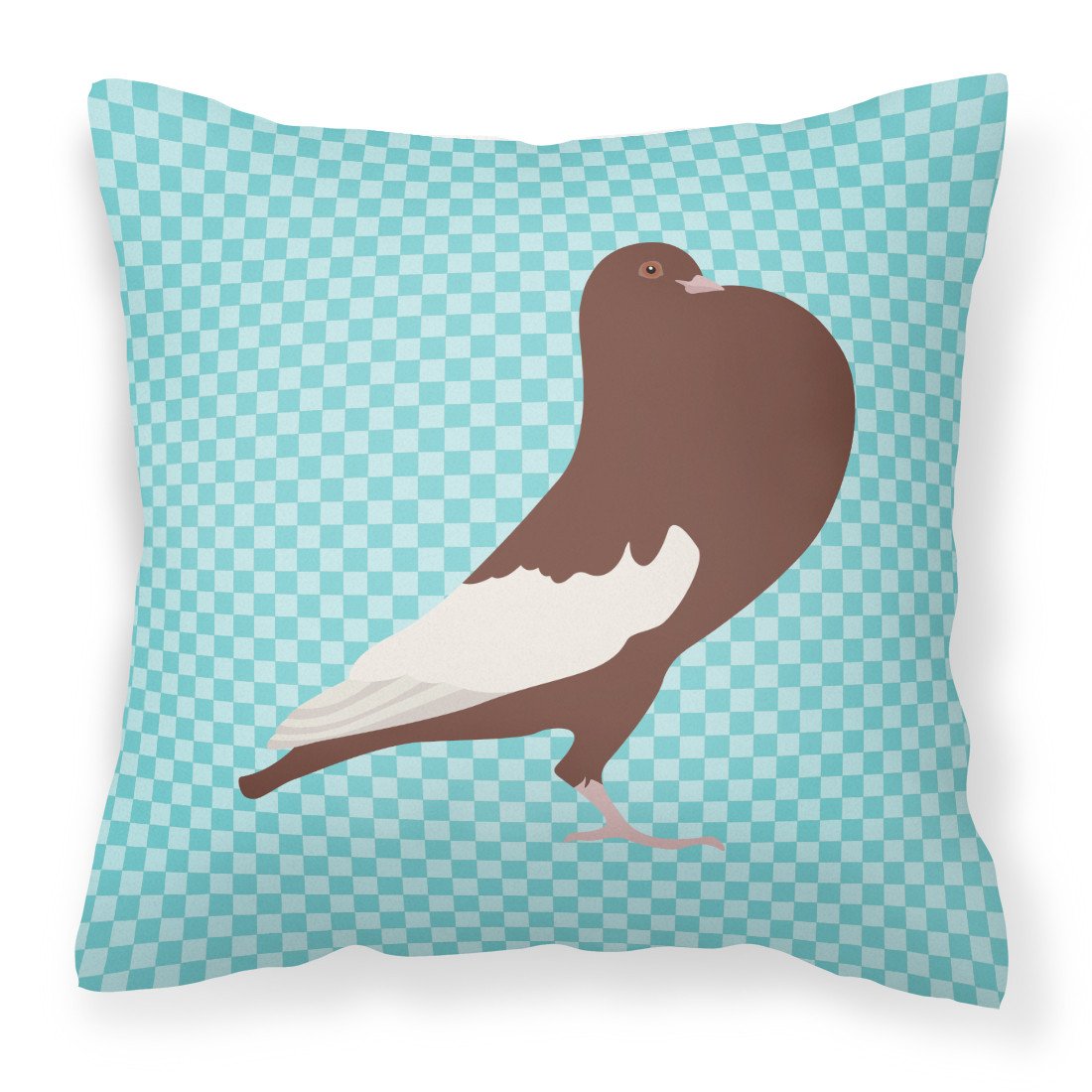 English Pouter Pigeon Blue Check Decorative Throw Pillow 18x18 Indoor Outdoor Accent Cushion, Fabric Cover with Insert for Sofa, Bed, Porch & Living Room