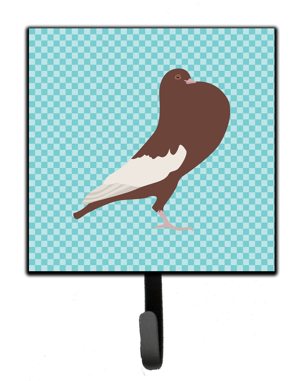 English Pouter Pigeon Blue Check Leash or Key Holder Wall Hooks, Key Hooks Holder, Coat Rack Wall Mount, Coat Hooks, Hooks for Hanging Keys, Towels, Aprons, Leashes