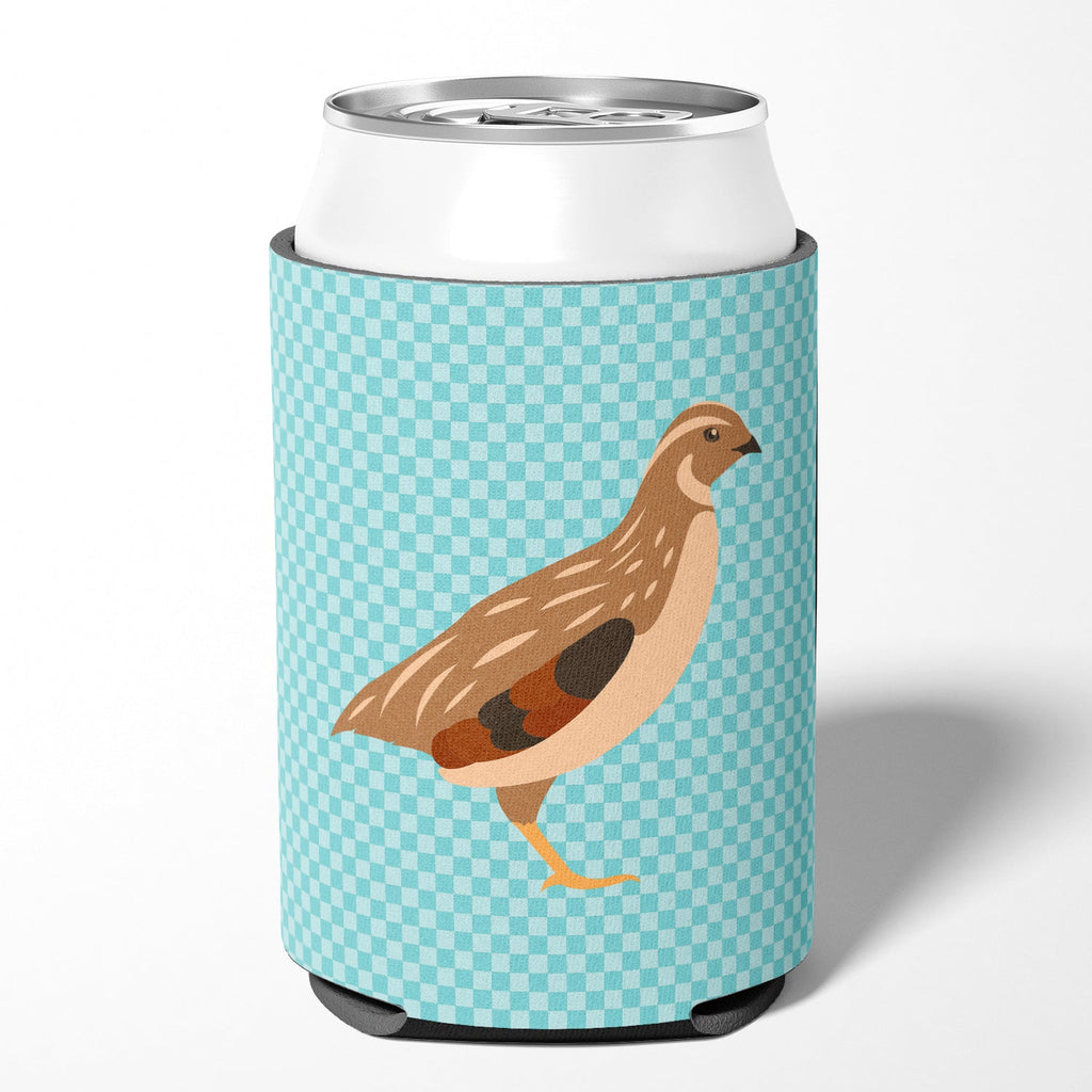 Golden Phoenix Quail Blue Check Can or Bottle Hugger Cooler Sleeve for Standard 12 oz Cans, Insulated Foam Beer & Soda Can Hugger Reusable