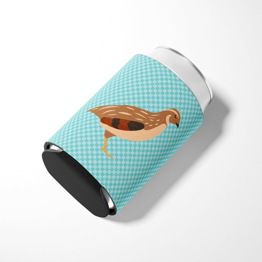 Golden Phoenix Quail Blue Check Can or Bottle Hugger Cooler Sleeve for Standard 12 oz Cans, Insulated Foam Beer & Soda Can Hugger Reusable