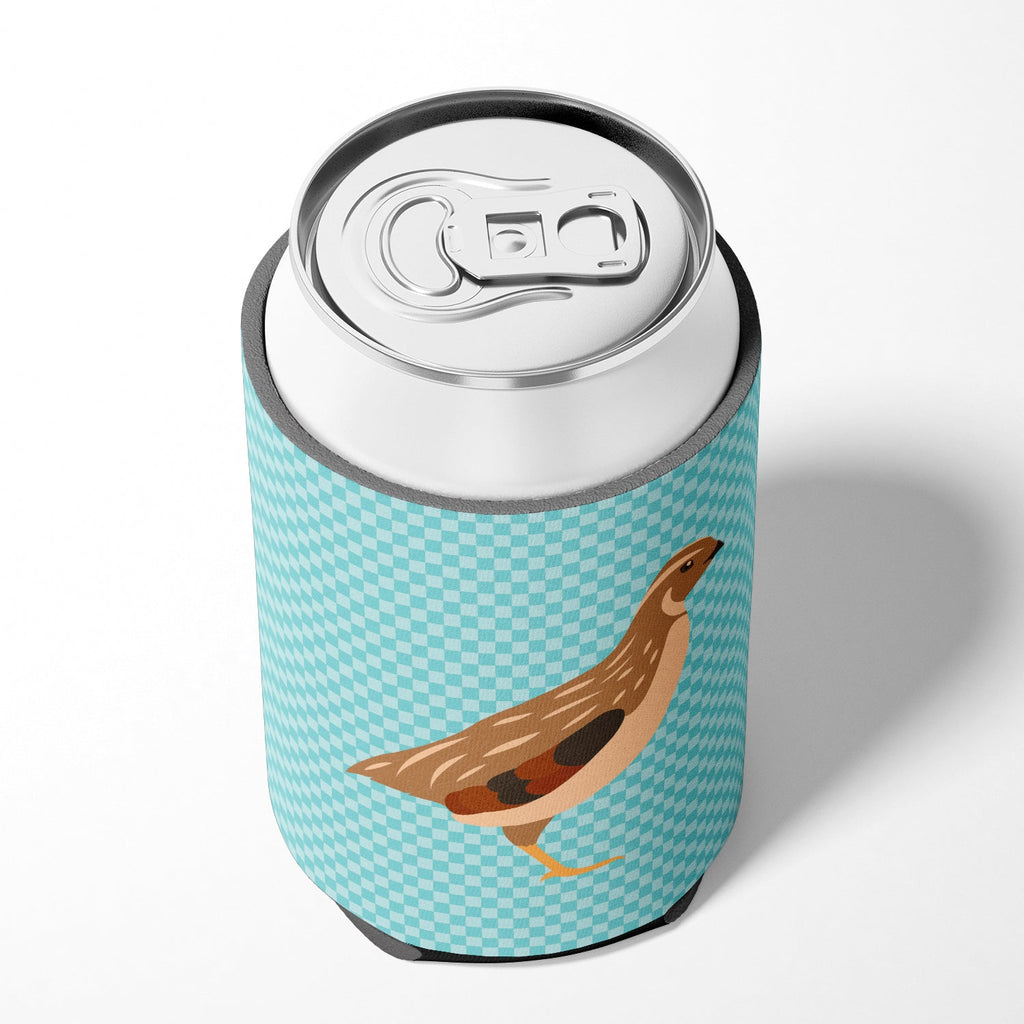 Golden Phoenix Quail Blue Check Can or Bottle Hugger Cooler Sleeve for Standard 12 oz Cans, Insulated Foam Beer & Soda Can Hugger Reusable