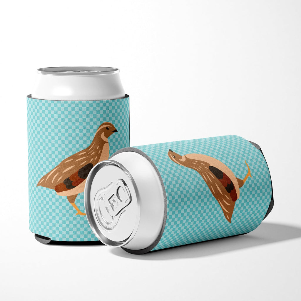 Golden Phoenix Quail Blue Check Can or Bottle Hugger Cooler Sleeve for Standard 12 oz Cans, Insulated Foam Beer & Soda Can Hugger Reusable