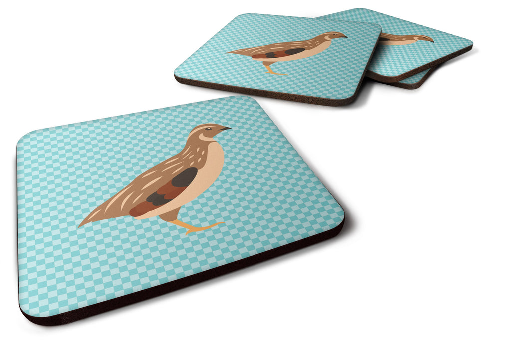 Golden Phoenix Quail Blue Check Foam Coasters Set of 4 Cup Coasters for Indoor Outdoor, Tabletop Protection, Anti Slip, Mouse pad Material