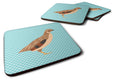 Golden Phoenix Quail Blue Check Foam Coasters Set of 4 Cup Coasters for Indoor Outdoor, Tabletop Protection, Anti Slip, Mouse pad Material