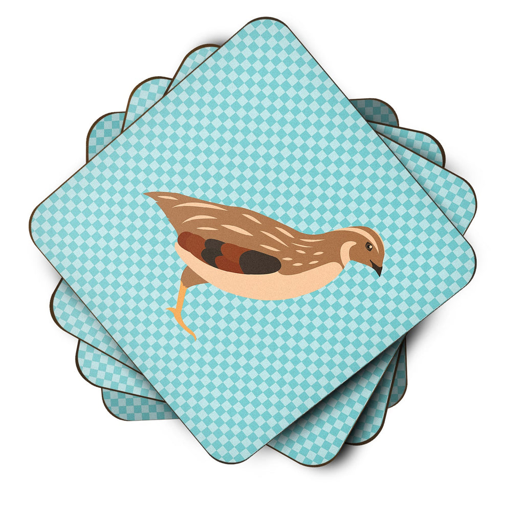Golden Phoenix Quail Blue Check Foam Coasters Set of 4 Cup Coasters for Indoor Outdoor, Tabletop Protection, Anti Slip, Mouse pad Material