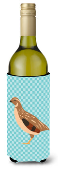 Golden Phoenix Quail Blue Check Wine Bottle Hugger Gift Sleeve for Standard 750 ml Bottles, Insulated Reusable Also Fits Mini Shot & Pint Bottles