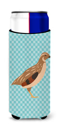 Golden Phoenix Quail Blue Check Slim Can Hugger , Insulated Foam Hugger for 12 oz Slim Cans, Beer Bottles & Water Bottles, Printed in USA